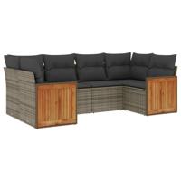 6-delige Loungeset met kussens poly rattan grijs - thumbnail