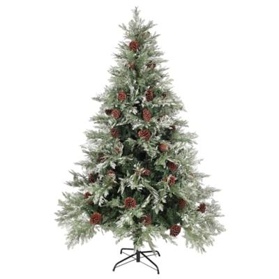 VidaXL Kerstboom met dennenappels 150 cm pvc en pe groen en wit