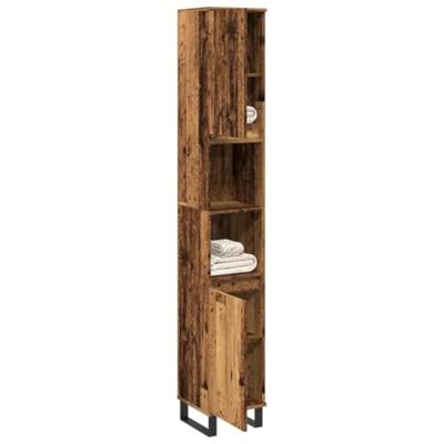 Badkamerkast 30x30x190 cm bewerkt hout oud houtkleurig
