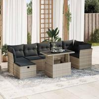 8-delige Loungeset met kussens poly rattan lichtgrijs - thumbnail