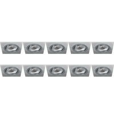 Spot Armatuur 10 Pack - Pragmi Borny Pro - GU10 Inbouwspot - Vierkant - Zilver - Aluminium - Kantelbaar - 92mm