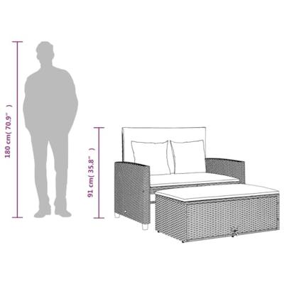 Tuinbank 2-zits met kussens poly rattan zwart Tuinbank 2-zits met kussens poly rattan zwart