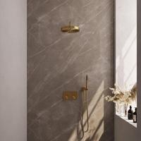 BRAUER Stripe Thermostatische Inbouw Regendouche - drukknoppen - SET 26 - 25cm douchekop - gebogen muurarm - staaf handdouche - doucheslang - wandaansluitbocht - goud geborsteld PVD 5-GG-415 - thumbnail