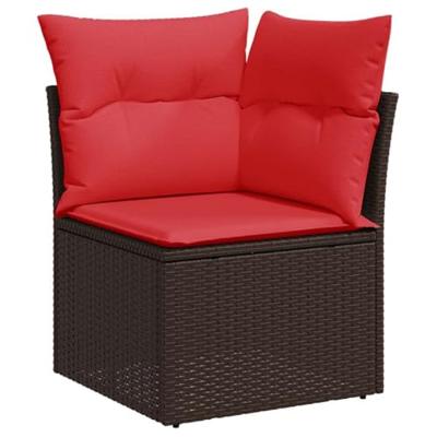 6-delige Loungeset met kussens poly rattan acacia bruin
