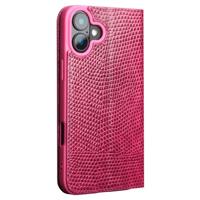 Qialino iPhone 16 Plus hoesje - Leren bookcase - Croco Roze - thumbnail