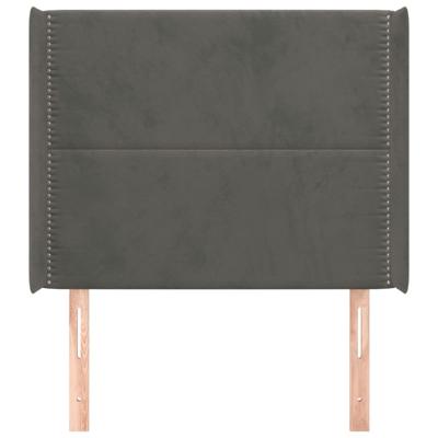 Hoofdbord met randen 147x16x118/128 cm fluweel donkergrijs - thumbnail