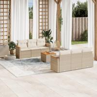 7-delige Loungeset met kussens poly rattan beige - thumbnail
