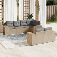 7-delige Loungeset met kussens poly rattan beige - thumbnail