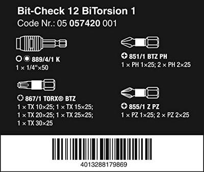 Wera Bit-Check 12 BiTorsion 1, 12 -delig - 1 stuk(s) - 05057420001 - thumbnail