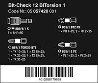 Wera Bit-Check 12 BiTorsion 1 05057420001 Bitset 12-delig Kruiskop Pozidriv, Kruiskop Phillips, Binnen-Torx Bitset - thumbnail