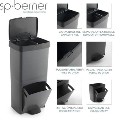 Recycling prullenbak SP Berner Antraciet 10 L 30 L x 2 Plastic 3 Compartimenten (1 Stuks)