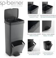 Recycling prullenbak SP Berner Antraciet 10 L 30 L x 2 Plastic 3 Compartimenten (1 Stuks) - thumbnail
