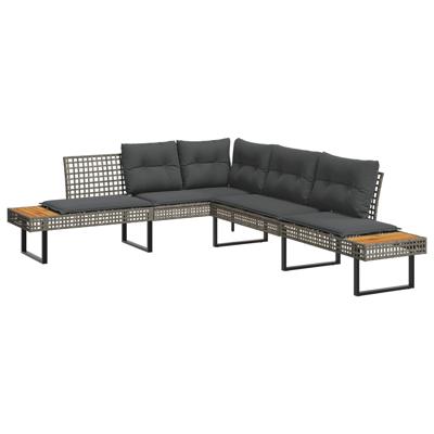 2-delige Loungeset met kussens poly rattan en glas grijs - thumbnail