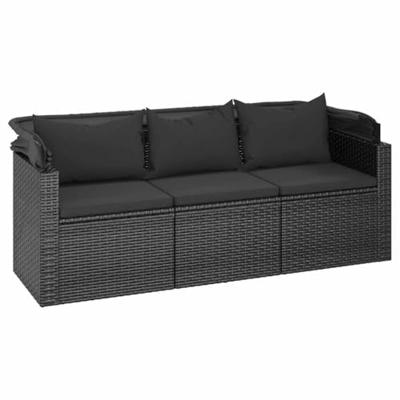 Tuinbank 3-zits met dak en voetenbank poly rattan zwart