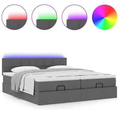 Ottoman bed met matrassen en LED's 160x200cm stof donkergrijs