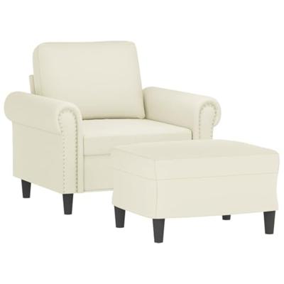 Fauteuil met voetenbank 60 cm fluweel crèmekleurig