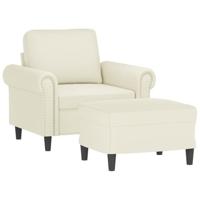 Fauteuil met voetenbank 60 cm fluweel crèmekleurig - thumbnail