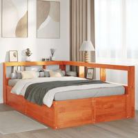 Bed met boekenkast zonder matras grenenhout wasbruin 120x190 cm - thumbnail