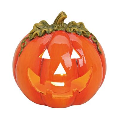 Windlicht pompoen van klei, oranje/groen (B/H/D) 18x17x17cm