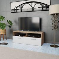 Tv-meubel 95x35x36 cm bewerkt hout eikenkleurig en wit - thumbnail