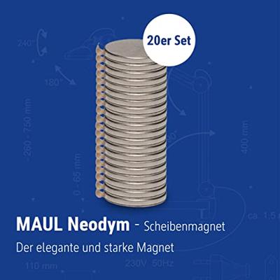 Maul Neodymium magneet (Ø x h) 10 mm x 1 mm Schijf, Zelfklevend Zilver 20 stuk(s) 6167196