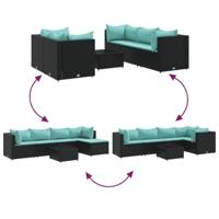 6-delige Loungeset met kussens poly rattan zwart - thumbnail
