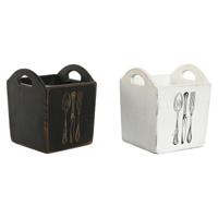 Bestekmand Home ESPRIT Wit Zwart Sparrenhout 15 x 15 x 18 cm - thumbnail