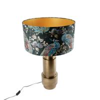 QAZQA Tafellamp brons velours kap pauw groen met goud 50 cm - Bruut - thumbnail