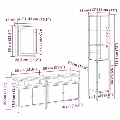 Badkamerkast met Ingebouwde Wastafel - Oud Houten Look, Samengesteld Hout
