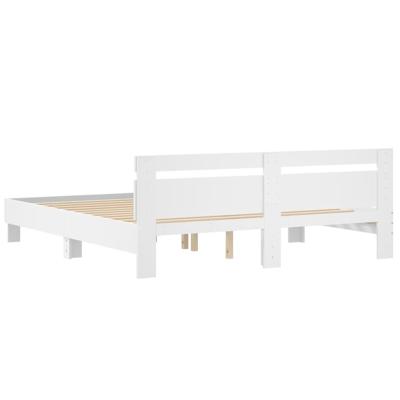 Bedframe met hoofdbord bewerkt hout wit 180x200 cm