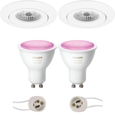 Pragmi Uranio Pro - Inbouw Rond - Mat Wit - Kantelbaar - Ø82mm - Philips Hue - LED Spot Set GU10 - White and Color Ambiance - Bluetooth