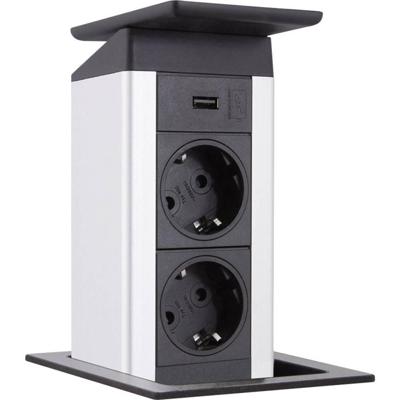 Port Push 2x230V / 1x USB lader - deksel RVS