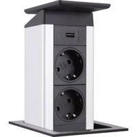Port Push 2x230V / 1x USB lader - deksel RVS - thumbnail