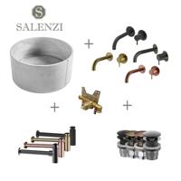 Salenzi Waskomset Beton 40x19 cm Rond Mat Grijs - thumbnail