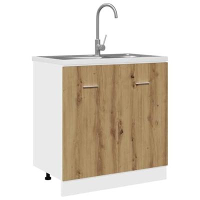 Gootsteenkast Lyon 80x46x81,5 cm bewerkt hout artisanaal eikenkleur