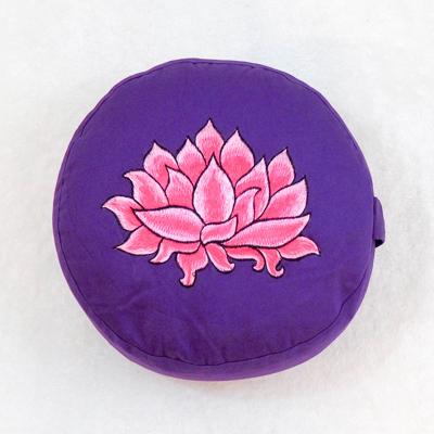 Yogi & Yogini Meditatiekussen Rond Katoen Violet - Lotus geborduurd - 33 x 17 cm