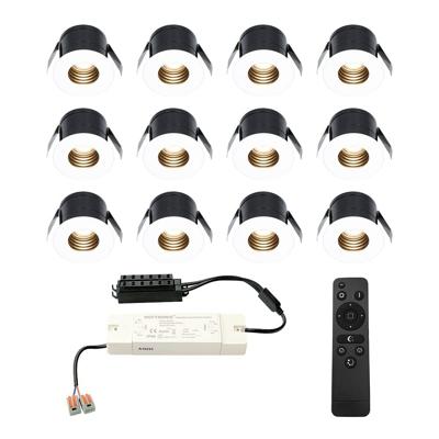 Set van 12 Betty LED Mini Inbouwspots met Trafo - 12 Volt 3 Watt 140 lumen - Dimbaar - Verzonken - Plat 37mm - 2700K - IP44 waterdicht - Wit - Veranda spotjes - overkapping spotjes