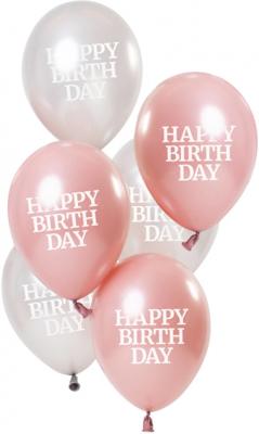 Ballonnen Glossy Pink &apos;Happy Birthday&apos; (6st)