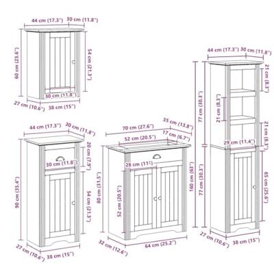 4-delige Badkamermeubelset BODO massief grenenhout wit en bruin