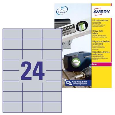 Avery-Zweckform L6133-20 Etiketten voor typeplaatjes 70 x 37 mm Polyester folie Zilver 480 stuk(s) Permanent hechtend Laser (zwart/wit), Kopiëren (zwart/wit),