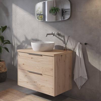 Saqu Lima badmeubel incl. keramische waskom 80x51x76cm naturel eiken - rvs greep