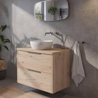 Saqu Lima badmeubel incl. keramische waskom 80x51x76cm naturel eiken - rvs greep - thumbnail