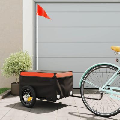 VidaXL Fietstrailer 30 kg ijzer zwart en oranje