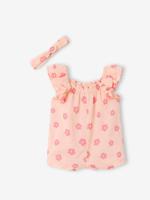 Babyromper van katoenen voile lichtroze - thumbnail