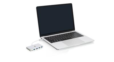 IOGEAR USB-C naar 4-poorts USB-A Hub - USB-C 60W doorvoer - Compatibel met Thunderbolt 3 - Type-A-poort (5 Gbps) - GUH3C4PD
