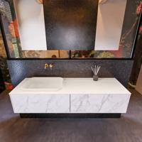 Badkamermeubelset Mondiaz Erin 150 cm met 2 Lades met RIDGE Wastafel Links Linen Zonder Kraangaten Greeploos Mat Carrara - thumbnail