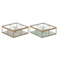 Doos-Juwelenkistje DKD Home Decor Groen Lichtgrijs Metaal Kristal 15 x 15 x 5,5 cm (2 Stuks) - thumbnail