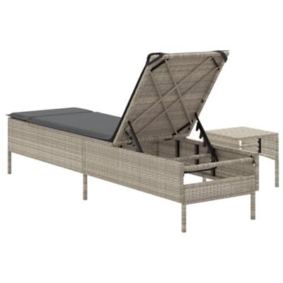 Ligbed met tafel en kussen poly rattan lichtgrijs
