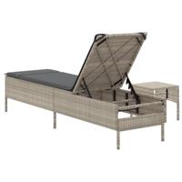 Ligbed met tafel en kussen poly rattan lichtgrijs - thumbnail