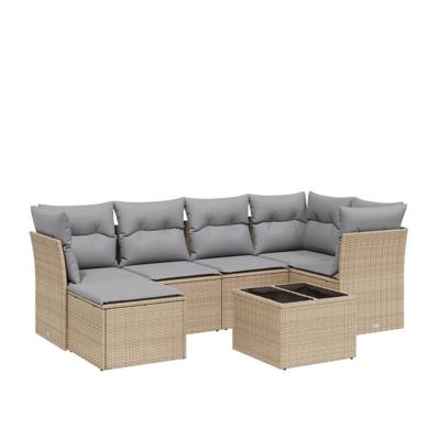 6-delige Loungeset met kussens poly rattan gemengd beige